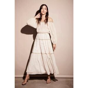 Lionel Lily X Free People Esmeralda Ivory Gold Maxi Peasant Dress $300 Sz S Boho